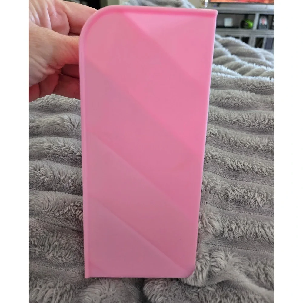 Pink Plastic Desktop Organizer 4 Tier Slanted Pen Pencil Makeup Brush Holder